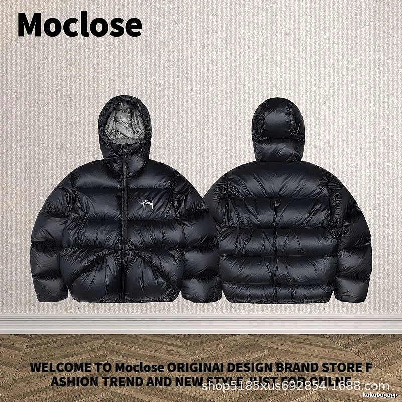Moclose Classic Puffer jacket Black Glossy Hooded for Daily Styling