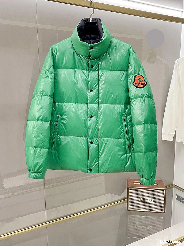 Moncler Hooded Puffer Jacket with Bright Green Hooded Badge