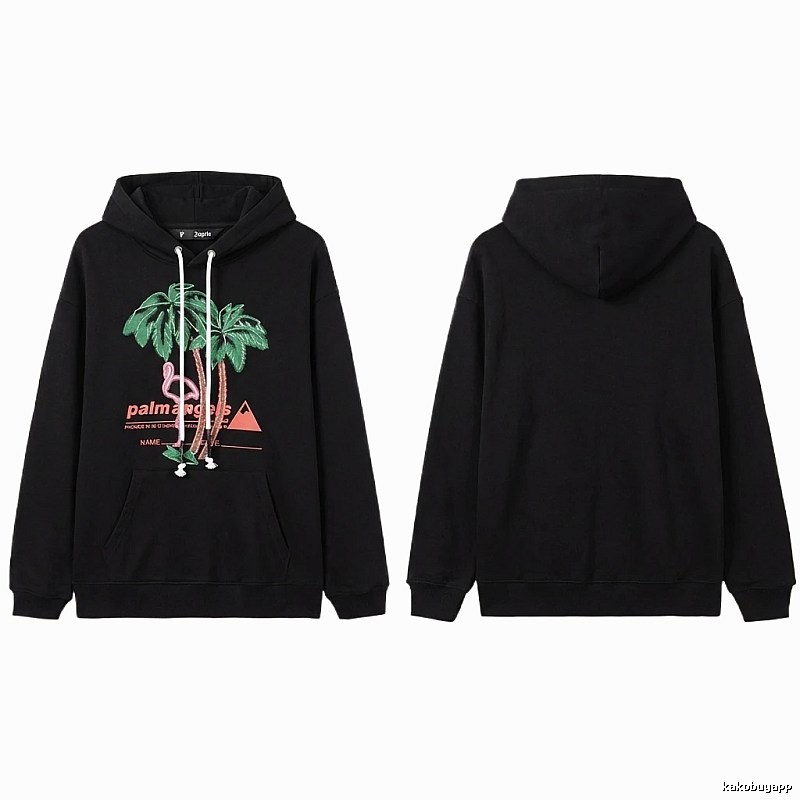 Palm Angels Black Hoodie with Palm Tree Print