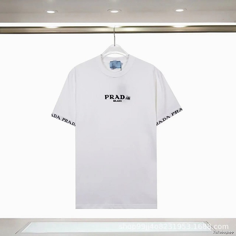 Prada Classic Webbing Minimalist Style White T-Shirt
