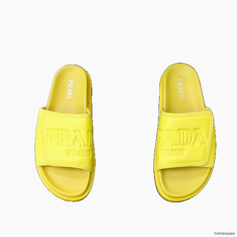 Prada Embossed Collection Minimalist Style Yellow Slide Sandals