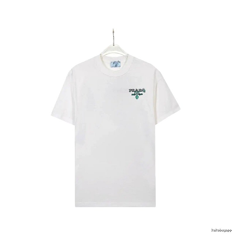 Prada Embroidered Minimalist Style White Short-sleeve T-shirt