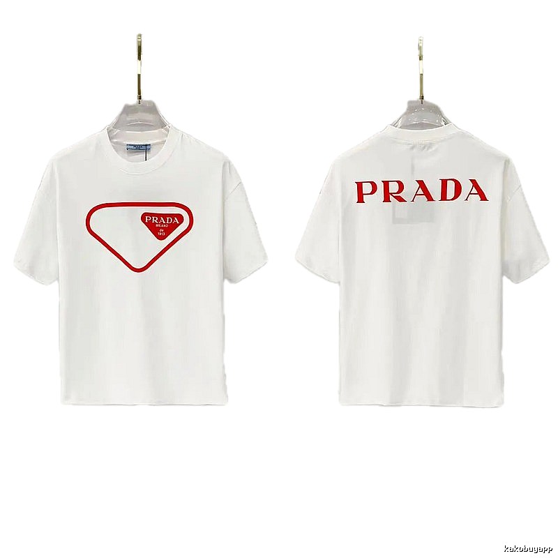 Prada Inverted Triangle Minimalist Style White Short-sleeve T-shirt