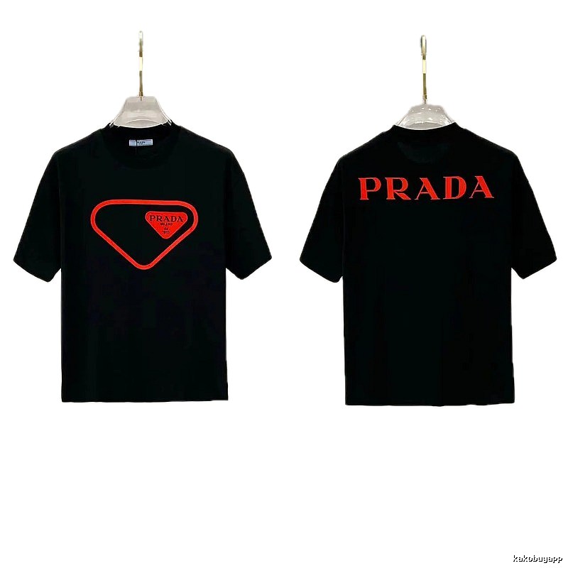 Prada Inverted Triangle Streetwear Style Black Short-sleeve T-shirt