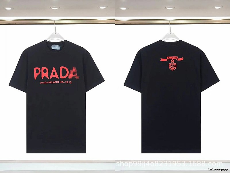 Prada Letter Print Trendy Cool Style Black Short-sleeve T-shirt
