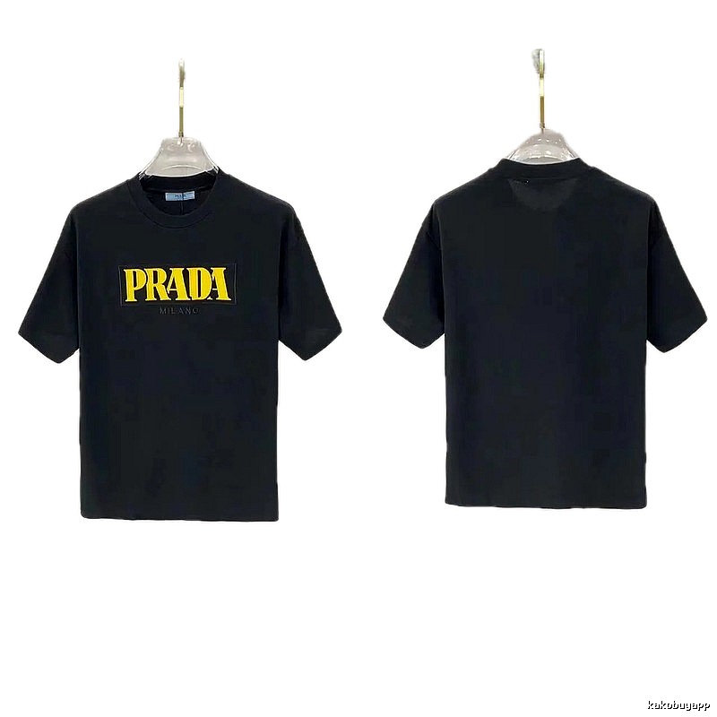 Prada Trendy Style Letter Print Black Short-sleeve T-shirt
