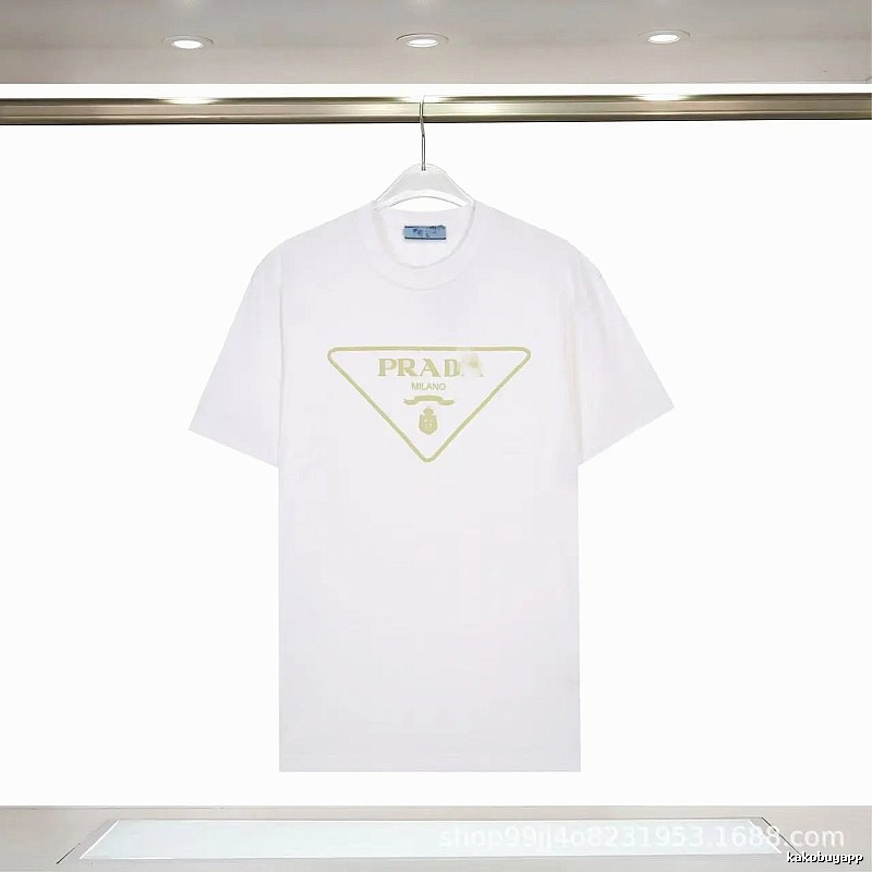 Prada Triangle Logo Casual Style White Short-sleeve T-shirt
