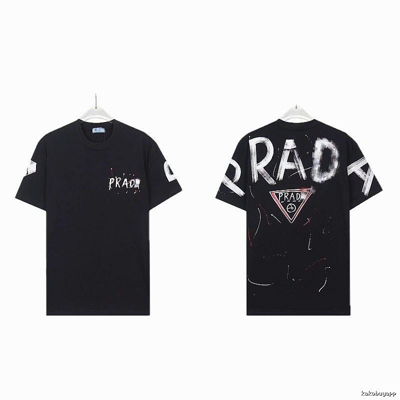 Prada Triangle Logo Graffiti Style Black Short-sleeve T-shirt