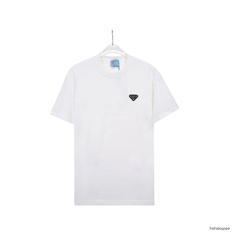 Prada Triangle Logo Minimalist Style White Short-sleeve T-shirt