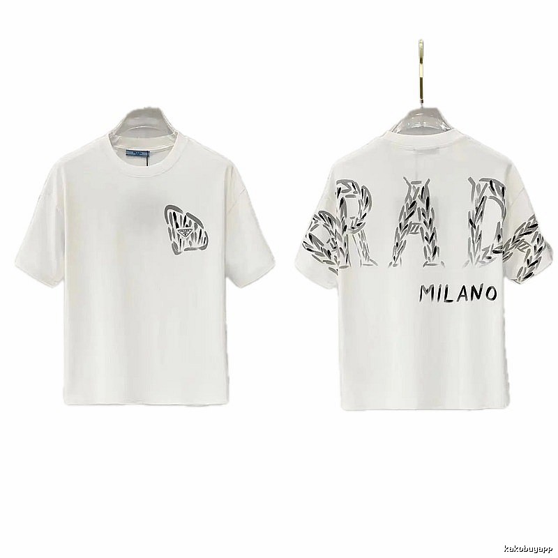 Prada Triangle Logo Trendy & Edgy Style White Short-sleeve T-shirt