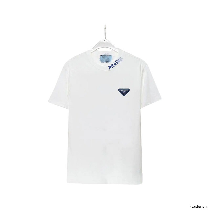 Prada Triangular Logo Minimalist Style White Short-sleeve T-shirt