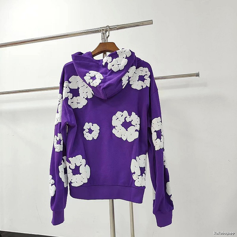 Purple White Flower Print Hoodie