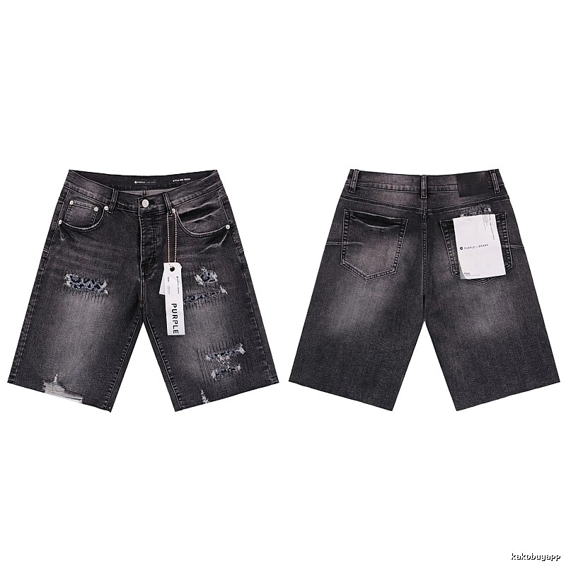 PurpleGodspeed High Street Ripped Black Gray Denim Shorts