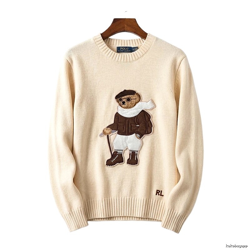 Ralph Lauren Bear Retro Style Beige Sweater