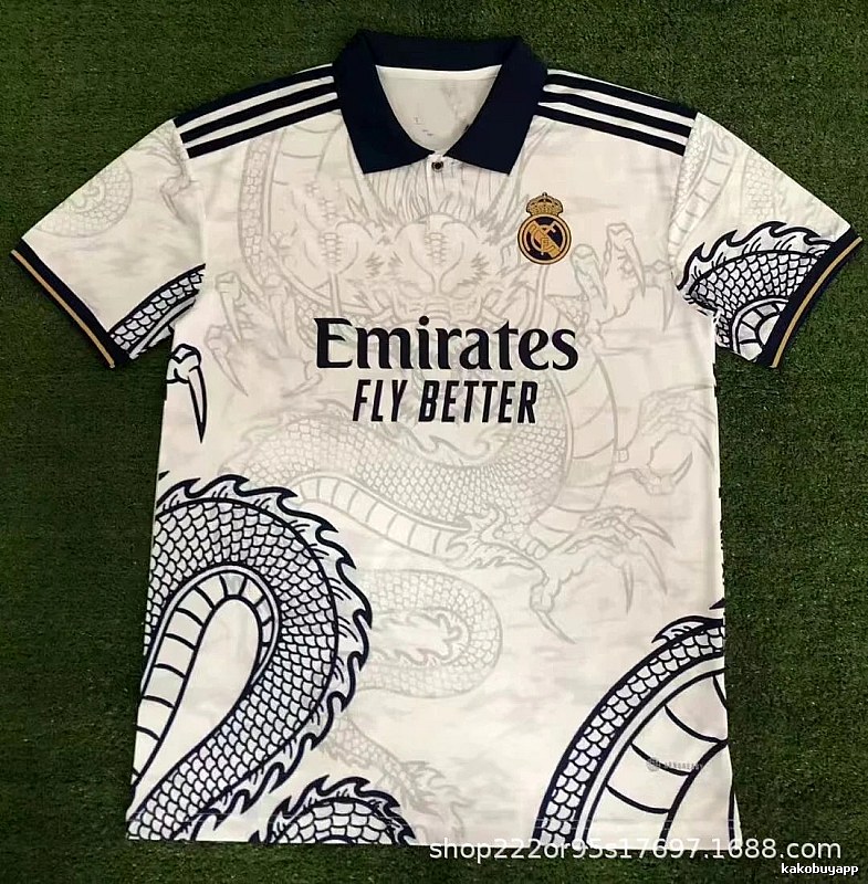 Real Madrid White Dragon Soccer Jersey Easy Pairing