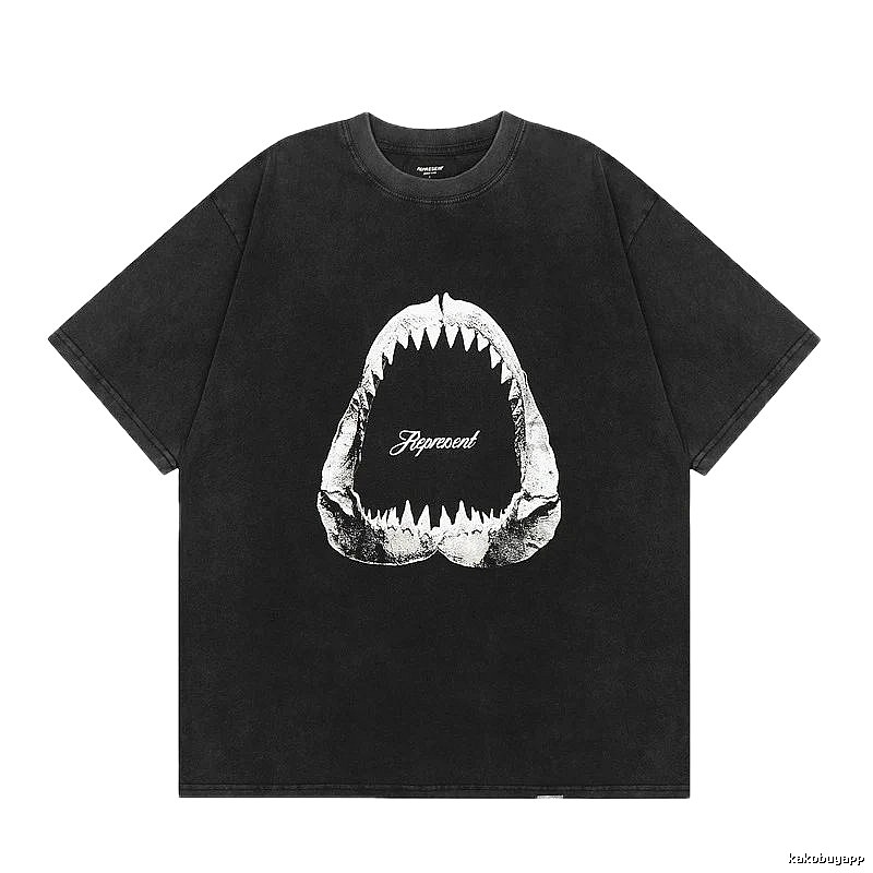 Represent Shark Print Vintage Style Black T-Shirt