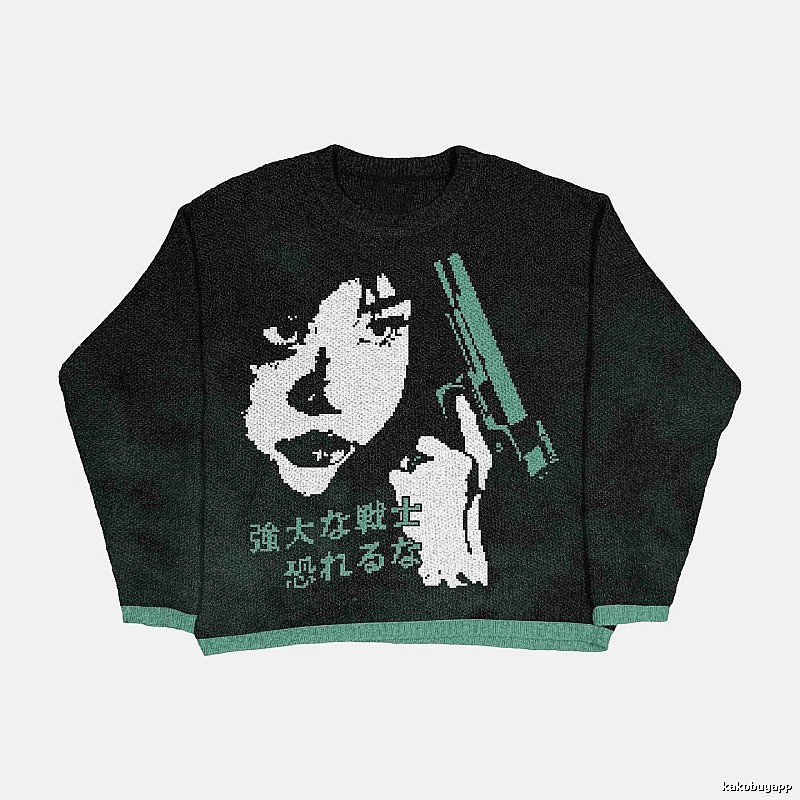 Resort Anime graphic sweater Black Knit Top for Travel Looks