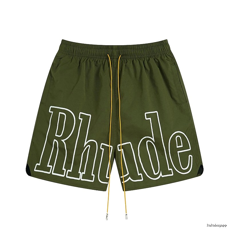 RHUDE letter-style military green shorts