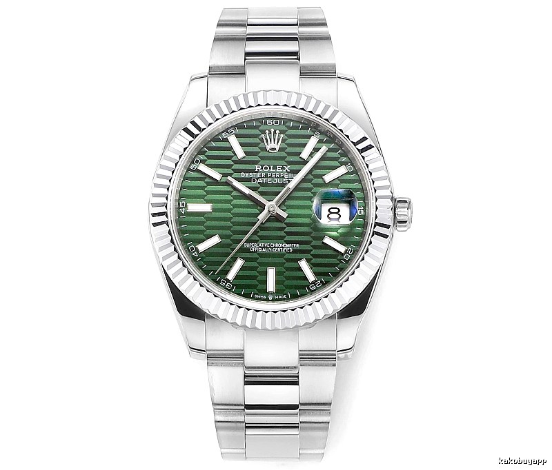 Rolex Datejust Automatic Watch with green fluted-pattern dial and oyster bracelet in Silver And Green