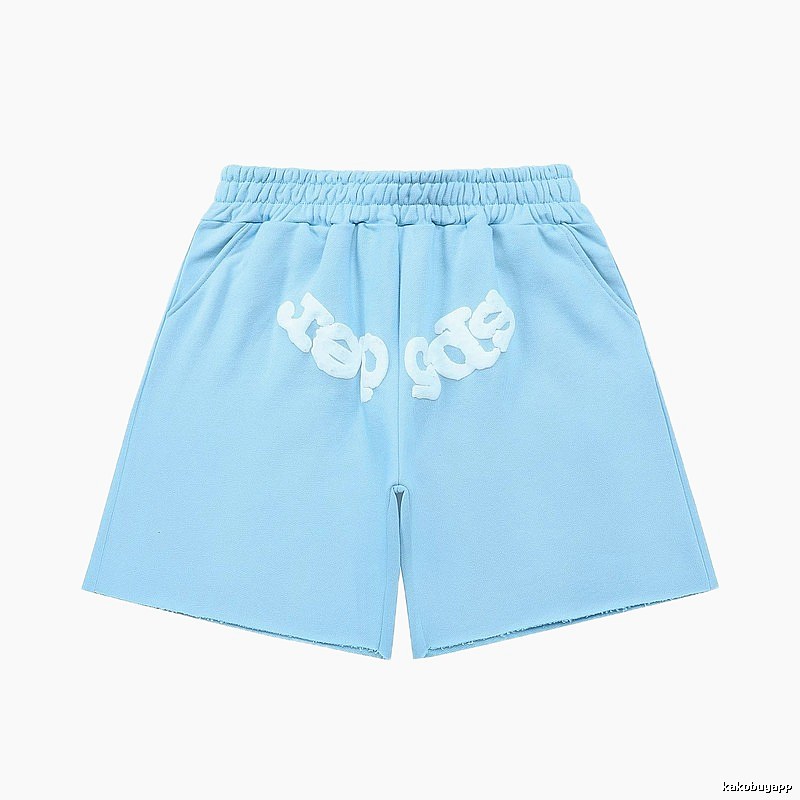 Sp5der letter-style light blue shorts
