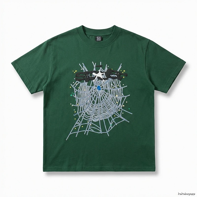 Sp5der Spider Web Print Dark Green T-shirt