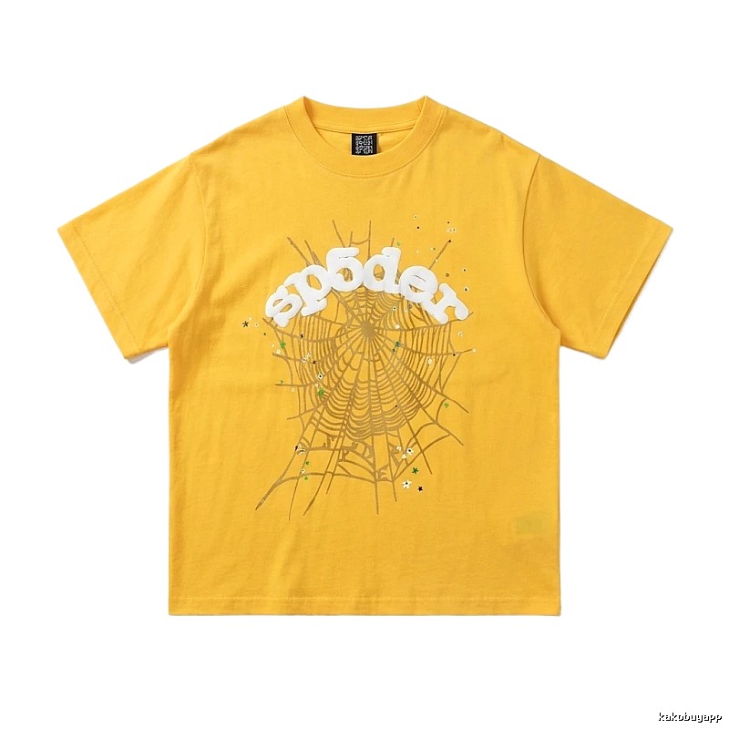 Sp5der Spider Web Trendy Cool Yellow T-shirt