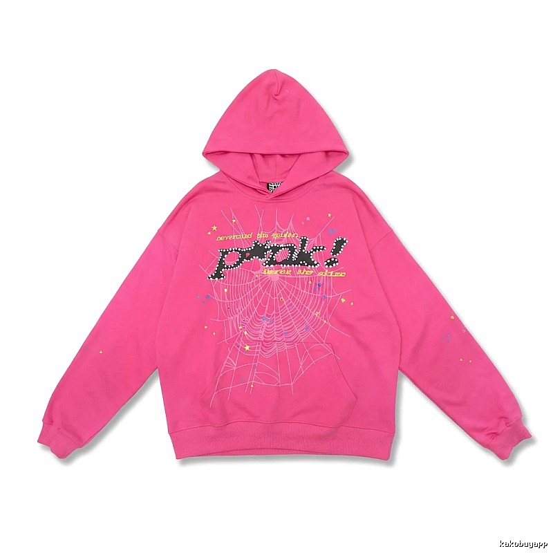 Sp5der Trendy Printed Pink Hoodie