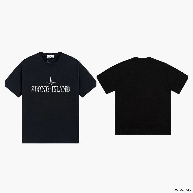 Stone Island Classic Distressed Street Style Black Short Sleeve T-Shirt