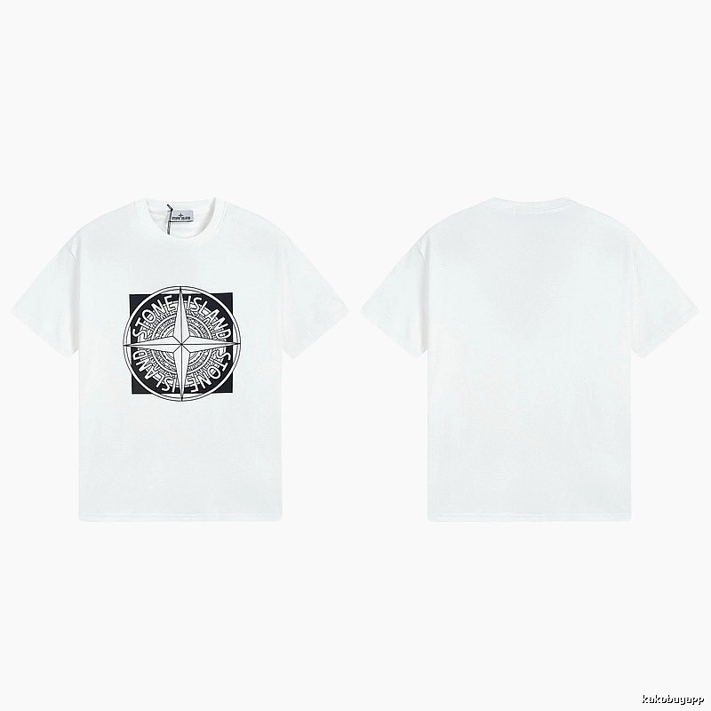 Stone Island Compass Print Street Style White T-Shirt