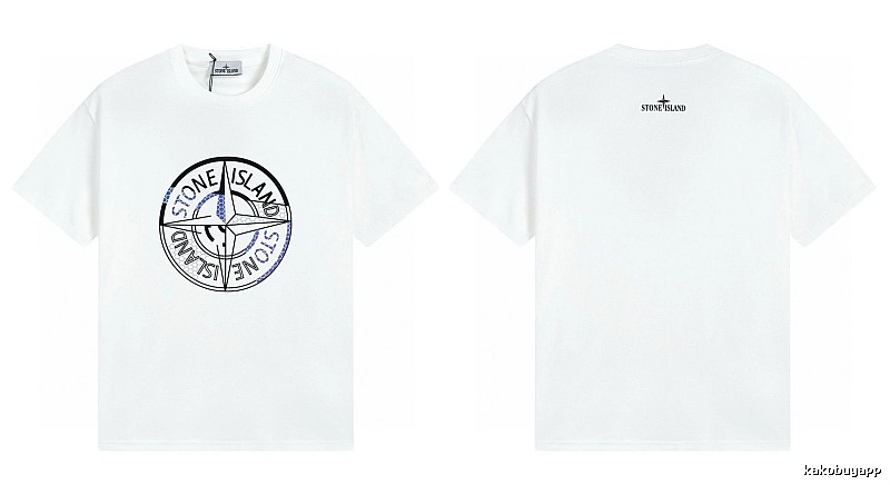 Stone Island Compass Print Street Style White T-shirt
