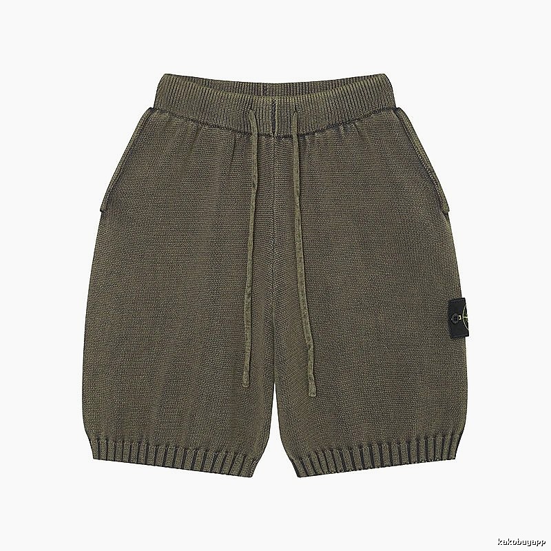 Stone Island Compass Techwear Style Olive Green Knit Shorts