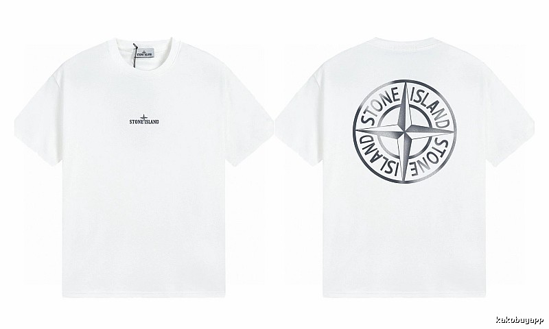 Stone Island Large Compass Print Street Style White T-Shirt