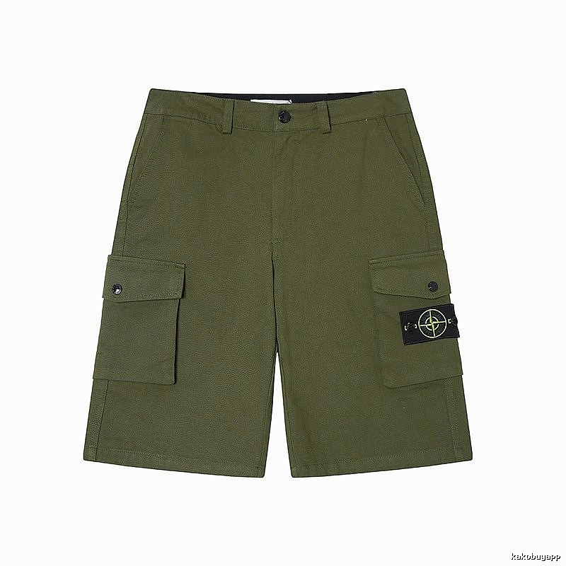 Stone Island Techwear Style Army Green Cargo Shorts
