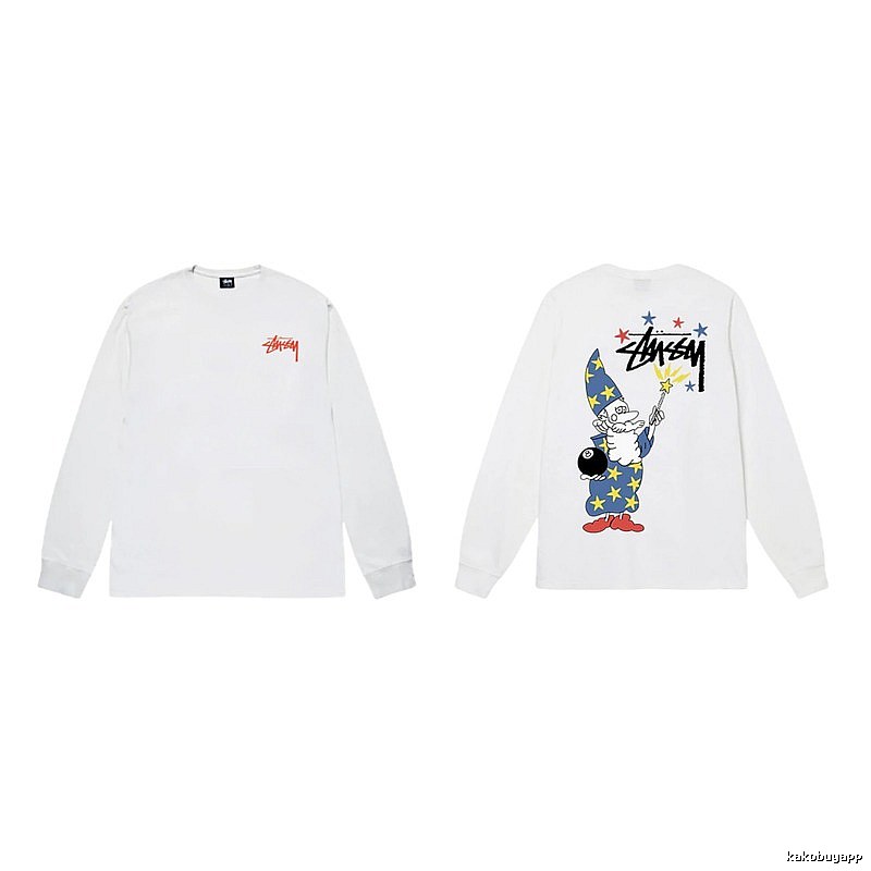 Stussy cartoon print style white long T-shirt