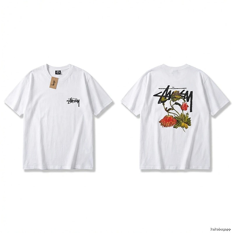 Stussy Floral Print White T-Shirt
