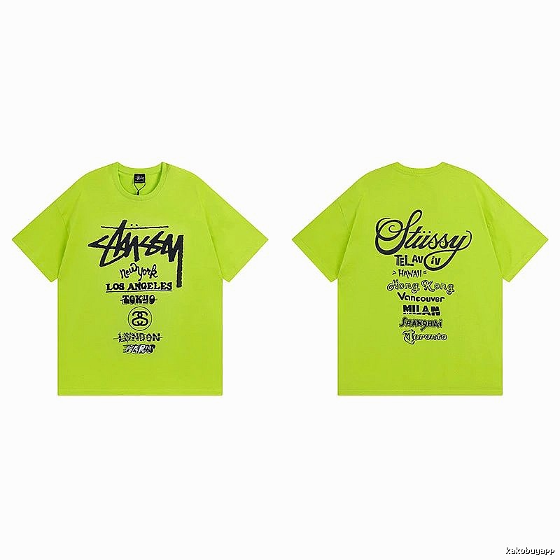 Stussy Fluorescent Green Spider Graphic T-Shirt Soft Neutral Logo