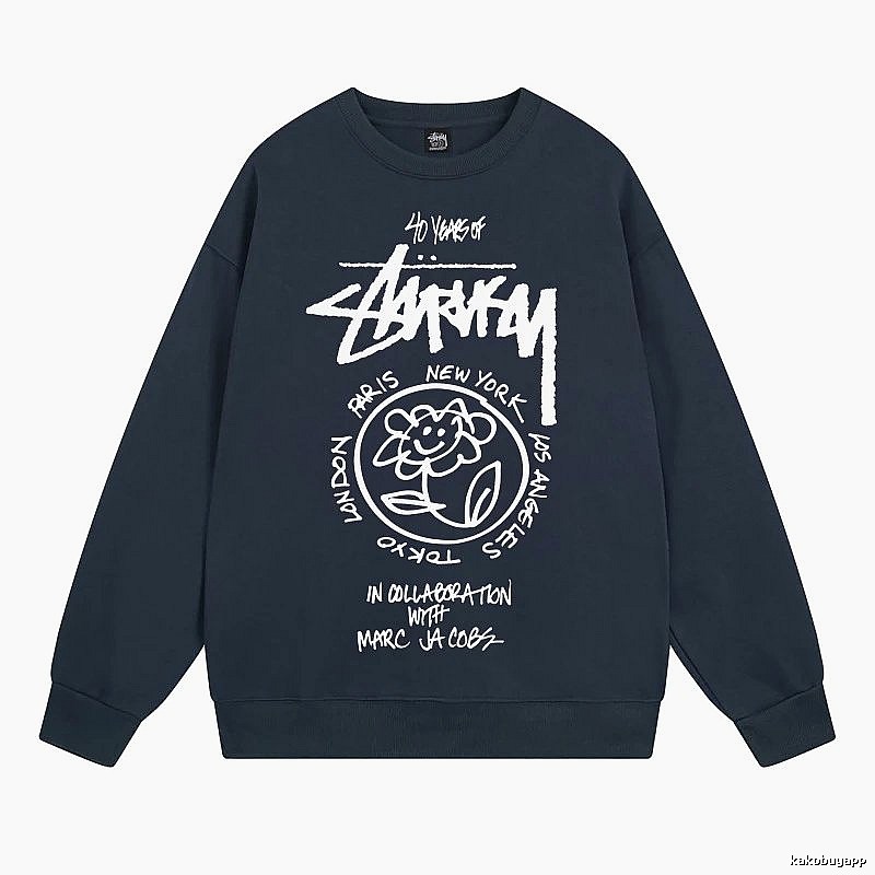 Stussy Navy Style 539 Graphic SweatShirt Poolside Style
