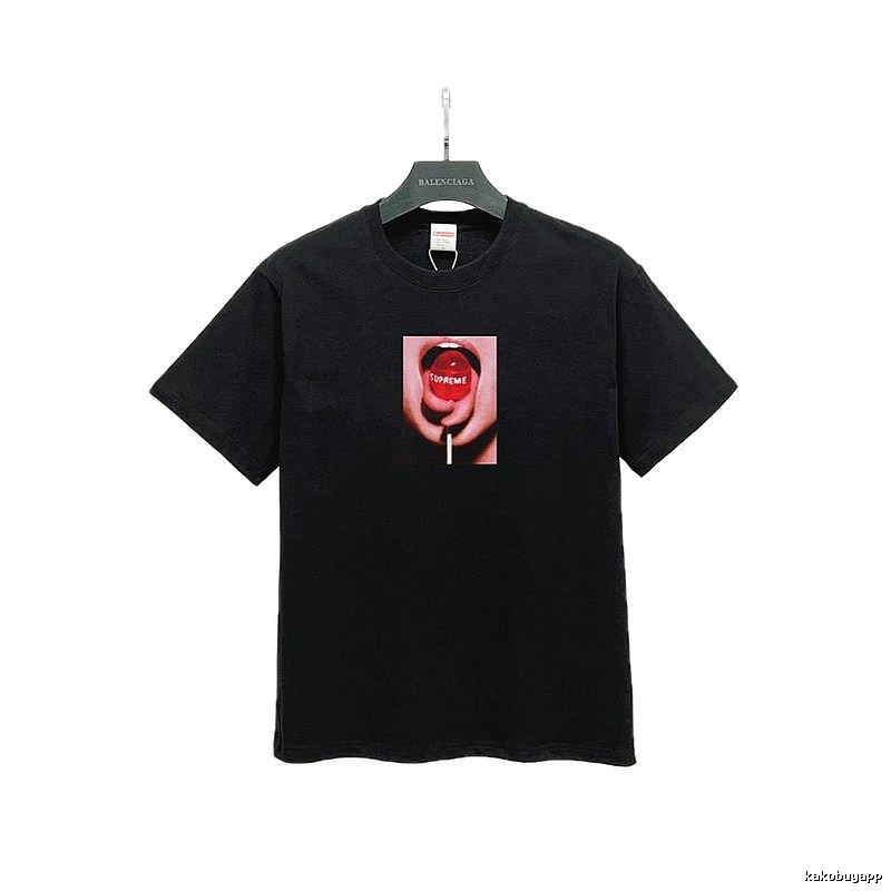 Supreme Lollipop Print Street Style Black T-Shirt