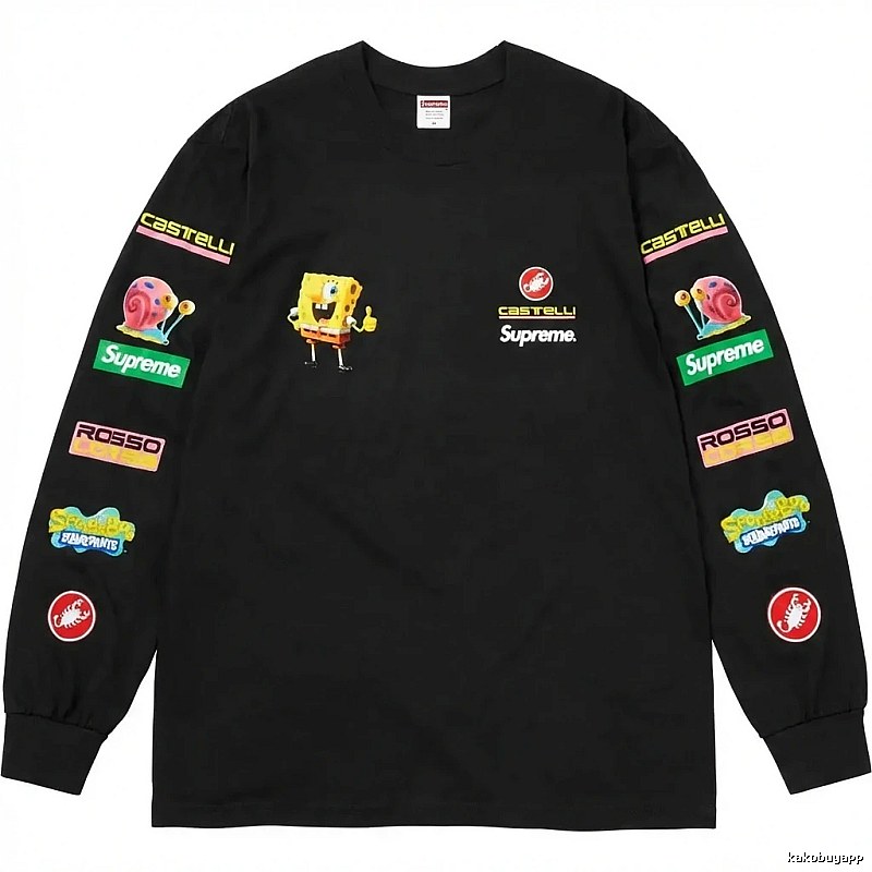 Supreme SpongeBob SquarePants Co-branded Black Long-sleeve Shirt