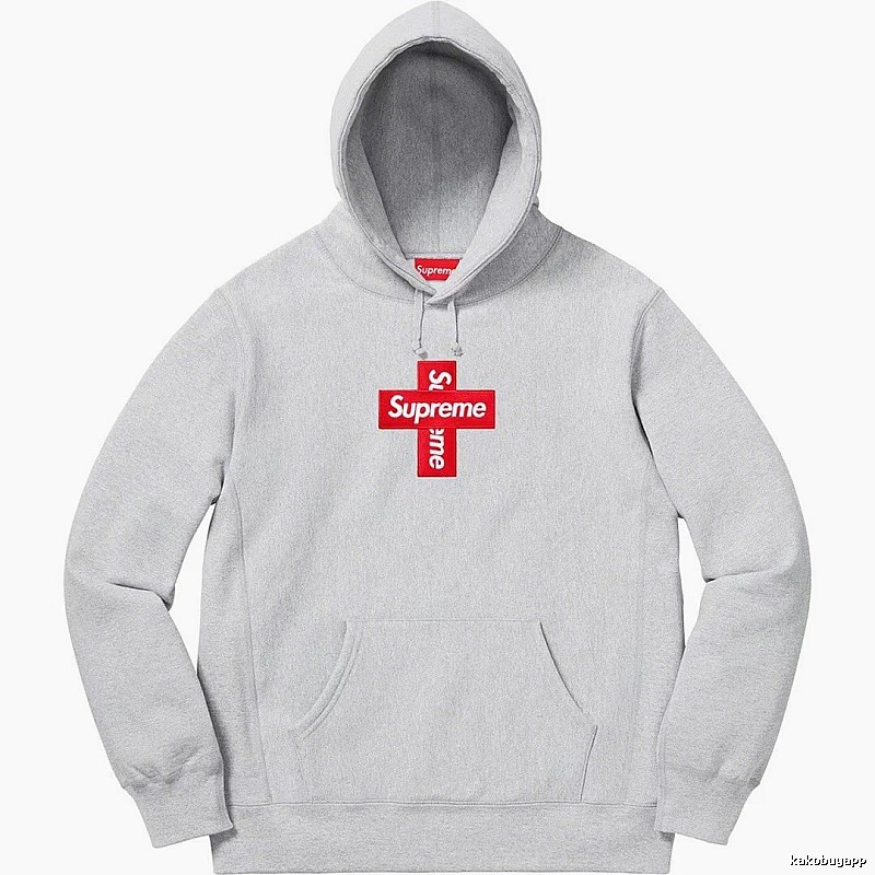 Supreme Streetwear Logo hoodie Gray Red Oversized with Logo Accent