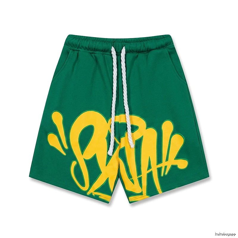 SynaWorld graffiti-style green shorts