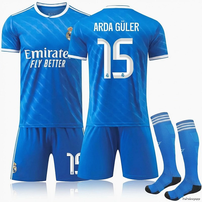 The sporty blue jersey of Real Madrid.