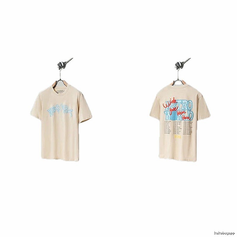 Travis Scott Astro Street Style Apricot Beige Short Sleeve T-Shirt