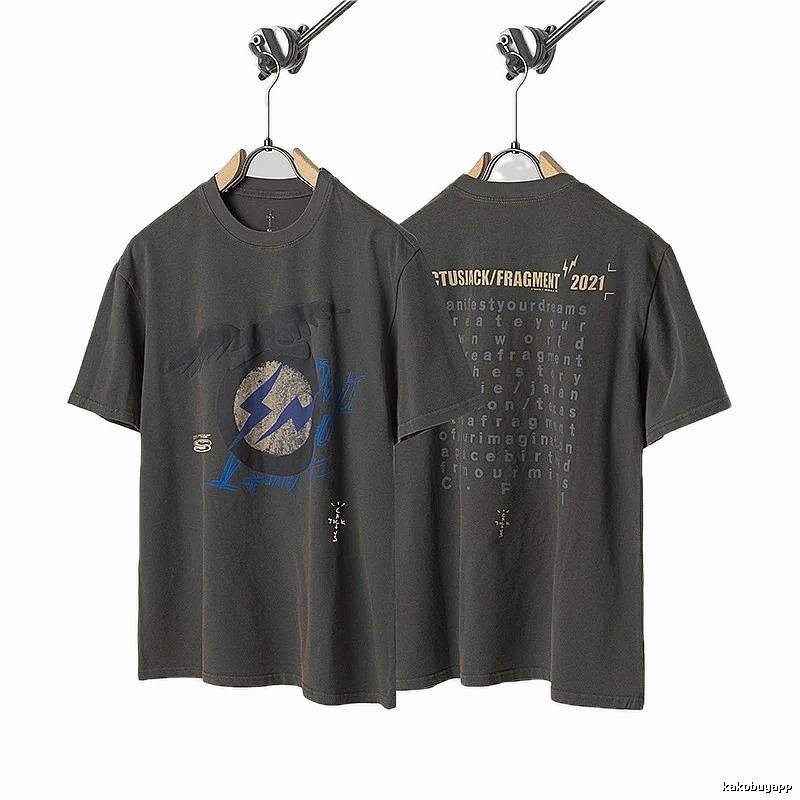 Travis Scott Lightning Co-branded Vintage Charcoal Gray T-Shirt