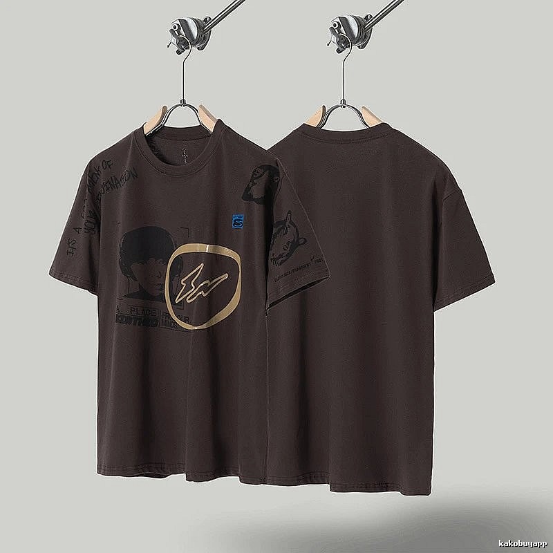 Travis Scott Printed Street-style Dark Brown T-Shirt