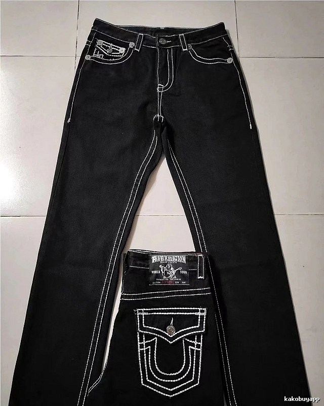 True Religion Black White Contrast Stitch Jeans Daily Styling Logo