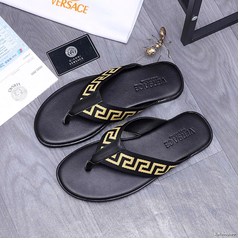 Versace Edgy Black & Gold Greek Key Flip-Flops