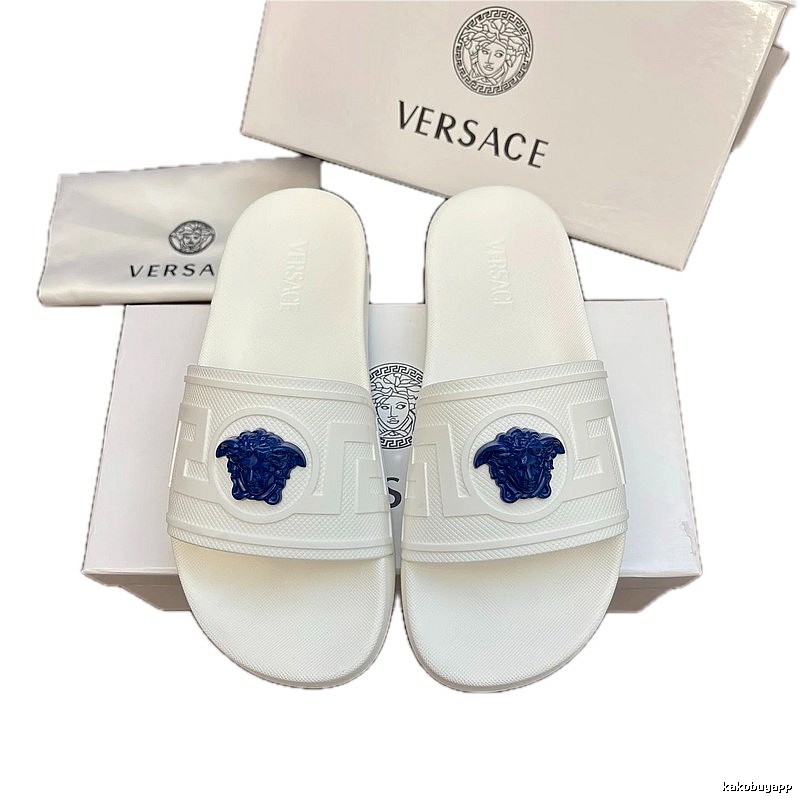 Versace Medusa Light Luxury Style White Slide Sandals