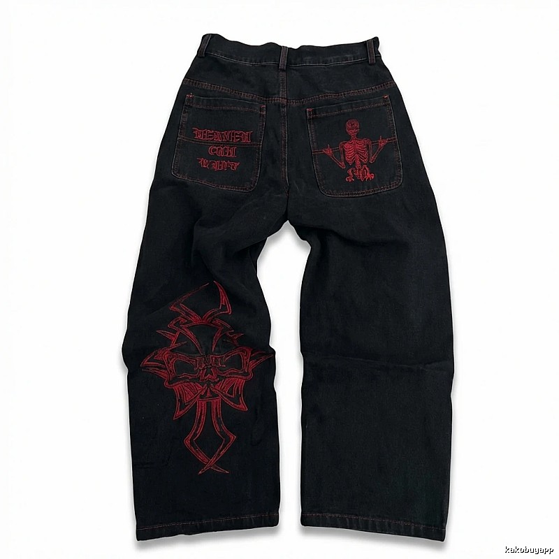 Y2K style black and red jeans